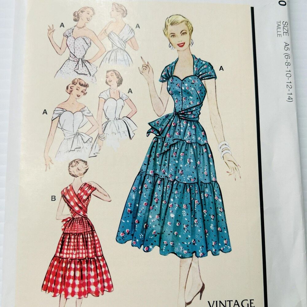 McCall's 8280 Pattern Retro 50s Sweetheart Dress w Tiered Skirt Sz. 6-14 UNCUT